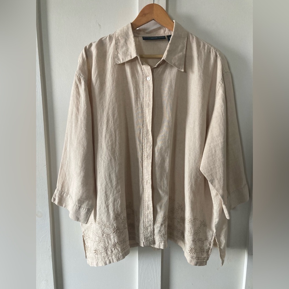 GOODCLOTHES woman petite collections 2XWP 100% linen embroidered shirt